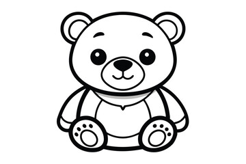 Cute Bear Outline Illustration, Plush Toy, Cartoon Character, Minimalist Design, Isolated