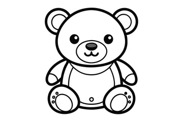 Cute Teddy Bear Cartoon Black Outline Drawing of Stuffed Toy Animal