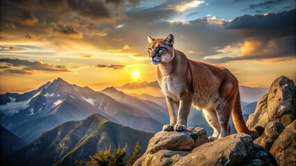 Majestic Mountain Lion in Rocky Terrain - Wild Cat Stock Photo