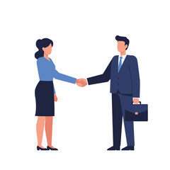 Businessman and businesswoman shaking hands agreement illustration