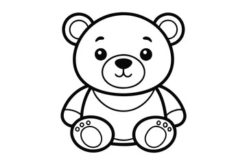 Teddy Bear Outline, Simple Line Art, Stuffed Animal, Black and White, Kawaii Icon