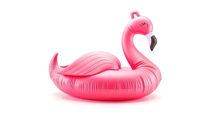 A vibrant pink inflatable flamingo is prominently isolated on a pristine white background, a wonderful creation by generative AI. The distinct and eye-catching shape of the flamingo, with its bright 