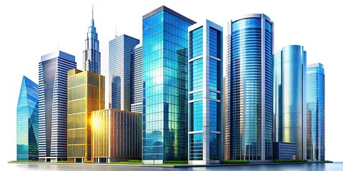 Modern Glass Skyscrapers, Transparent Background - Architectural Stock Photo