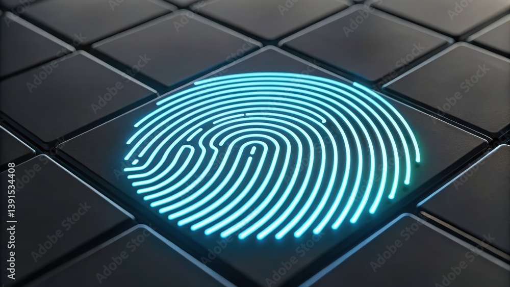Poster abstract digital fingerprint pattern rendered in neon colors on a computer keyboard background
