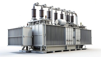 Powerful Modern High Voltage Transformer - Electrical Infrastructure Stock Photo