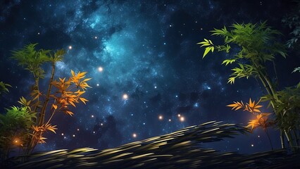 An ethereal night sky filled with sparkling stars and vibrant blue hues