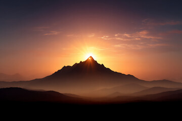  distant mountain peak sunrise,
