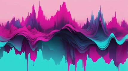A glitch-inspired gradient with digital distortion of magenta, cyan, and violet