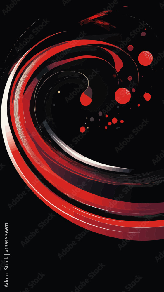 Poster dynamic red swirl on black: abstract artistic vector with contrasting elements