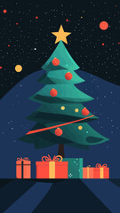 Fototapeta premium Modern Minimalist Christmas Tree with Gifts Flat Vector Design