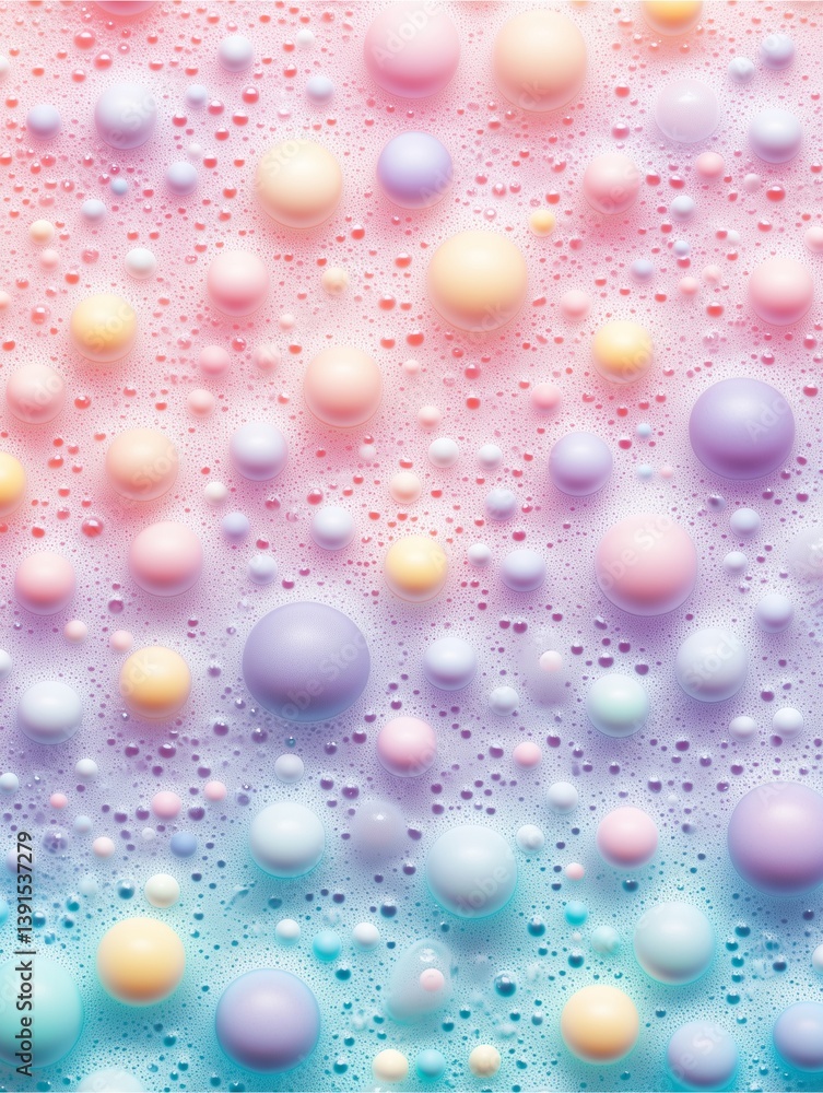 Poster soft pastel bubbles: a mesmerizing close-up of soft, pastel-colored bubbles, creating a visually stu