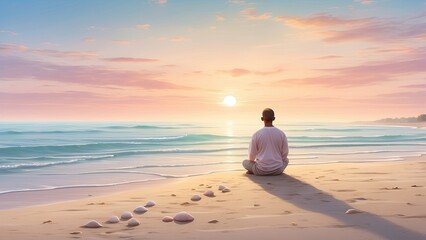 A serene beach scene under a bright, clear blue sky.