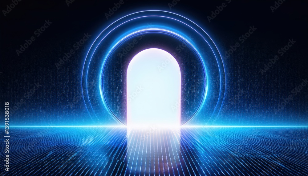 Aufkleber illuminated portal doorway on textured digital surface creating a minimalist composition of light