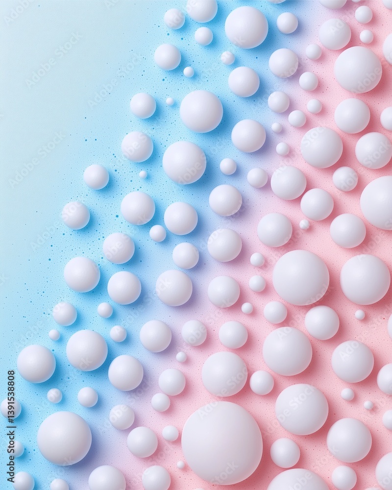 Poster spherical serenity: a delicate cascade of pristine spheres, artfully arranged against a gradient of 