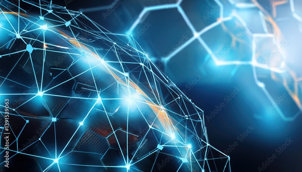 Poster sphere with network of connected lines representing digital connections and modern technology concep