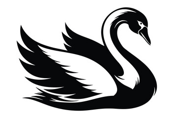 Elegant Black Swan Silhouette Graceful Bird, Monochromatic, Isolated on White Background