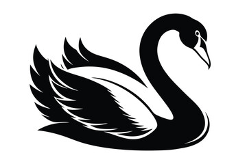 Elegant Black Swan Silhouette Isolated on White Background. Minimalist Bird Artwork