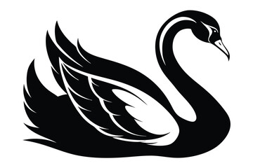 Fototapeta premium Elegant Silhouette of Black Swan with Curved Neck and Detailed Feathered Wings