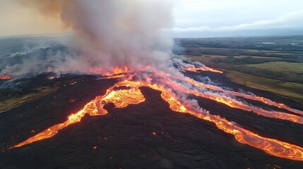 Flowing lava and smoke engulf a scorching forest in a deadly natural disaster