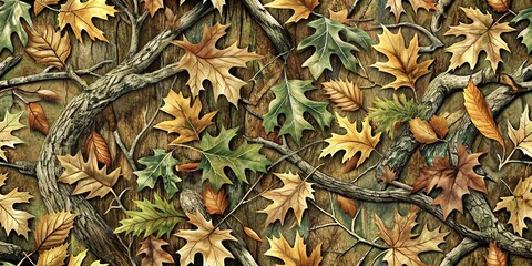 Woodland Camouflage Seamless Pattern:  Forest Green, Brown, and Beige Texture for Fabric Design
