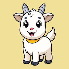 Adorable Cartoon Goat Illustration Standing Isolated On Light Yellow Background