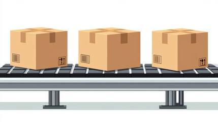 Cardboard boxes on conveyor belt in warehouse setting