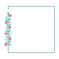 Square Wreath Border Frame With Green And Pink Yellow Floral Decoration