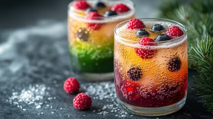 Colorful layered drinks with berries