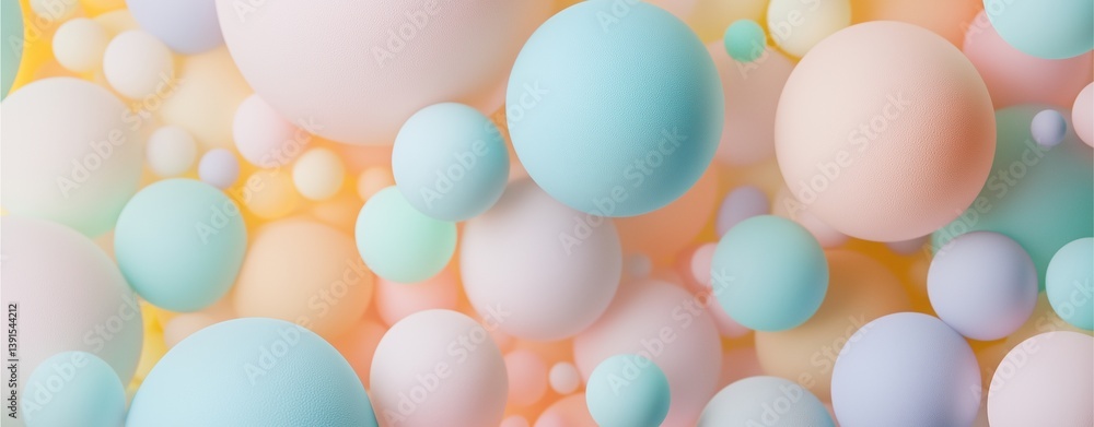Poster colorful spheres abstraction: an immersive display of abstract geometric forms, spheres in an array 