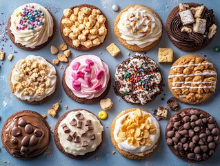 chocolate chip cookies on a plate, Various crumbl cookies topped with various glazes, homemade butter cookies	