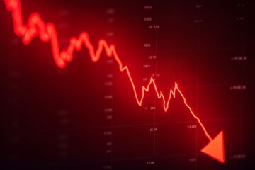 Stock market graph showing a sharp decline on red background