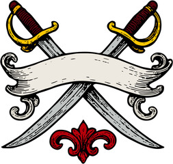 Nautical ornament. Crossed sabers and sash. Vintage illustration  © Riszczel