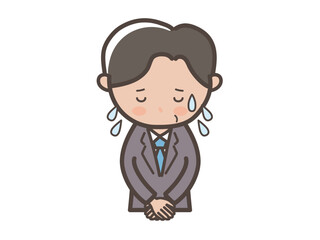大汗をかいて謝罪する中年の男性ビジネスマンの上半身イラスト