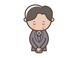 頭を下げて謝る中年の男性ビジネスマンの上半身イラスト