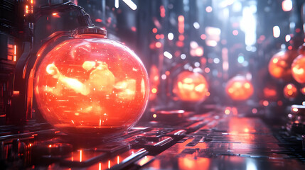 Glowing Red Orbs Illuminate Futuristic Circuitry Technology Background