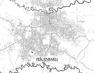 Pekanbaru, Indonesian vector map with beach, highways and streets