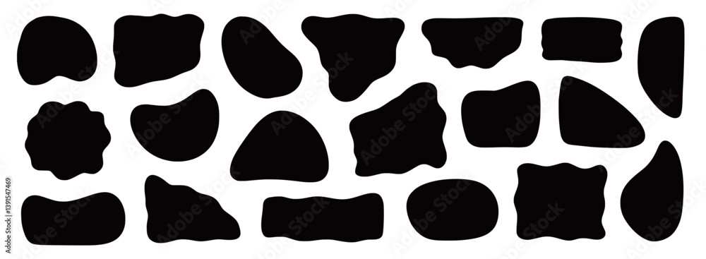 Poster Abstract organic shape round irregular form set. Liquid organic blob curve fluid shape figure. Abstract liquid bubble, wavy different form. Soft round oval pattern background. Vector illustration