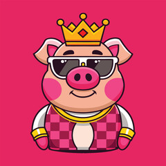 Obraz premium Cool Pig Wearing Crown And Shades Cartoon Vector Illustration Design