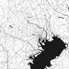Tokyo, Japan vector map with beach, highways and streets
