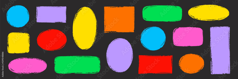 Aufkleber brush paint frame rough round, stamp shape set. brush stroke frame rough grunge square, oval paint s