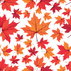 Fototapeta premium Vsai seamless pattern of colorful maple leaves falling down on white background