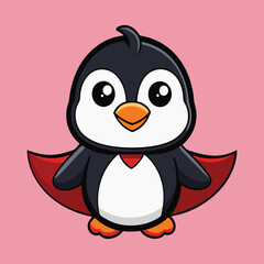Obraz premium Cute Cartoon Penguin Superhero Character In Red Cape Vector Illustration