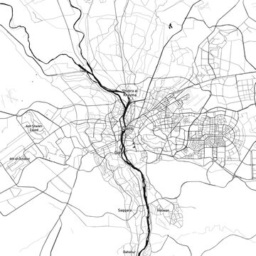 Cairo, Mesir vector map with beach, highways and streets