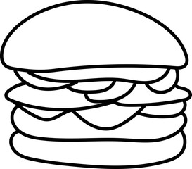Coloring Page Outline of Cartoon Hamburger. Fast Food. Coloring Book for Kids.