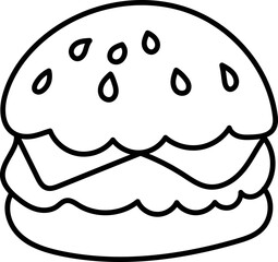 Coloring Page Outline of Cartoon Hamburger. Fast Food. Coloring Book for Kids.