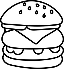 Coloring Page Outline of Cartoon Hamburger. Fast Food. Coloring Book for Kids.