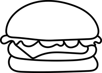 Coloring Page Outline of Cartoon Hamburger. Fast Food. Coloring Book for Kids.