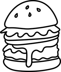 Coloring Page Outline of Cartoon Hamburger. Fast Food. Coloring Book for Kids.