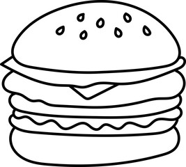 Coloring Page Outline of Cartoon Hamburger. Fast Food. Coloring Book for Kids.