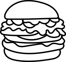 Coloring Page Outline of Cartoon Hamburger. Fast Food. Coloring Book for Kids.